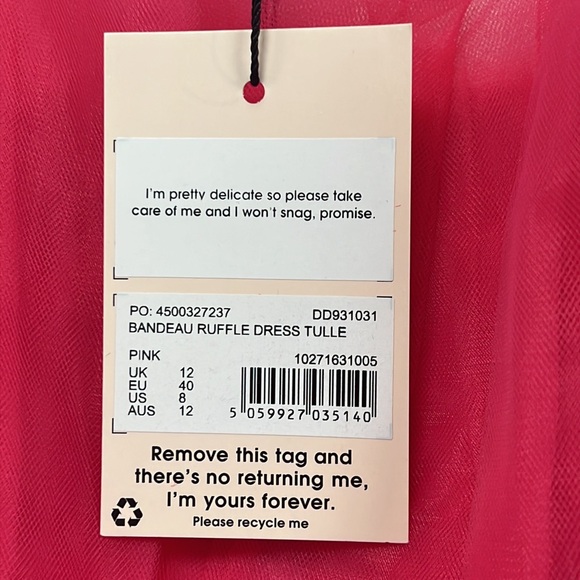 Missguided Pink Bandeau Ruffle Dress Tulle Size US 8 - Picture 9 of 14